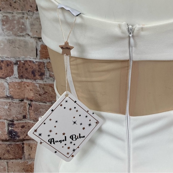 Angel Biba Corseted Mini Dress Blind Date Nude Mesh Bodycon White Sz Small - Picture 5 of 14